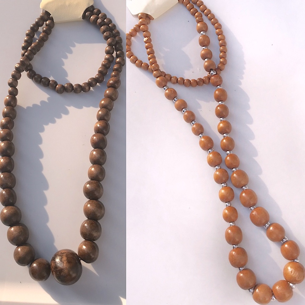 Deep Brown Natural Vintage Wood Beaded Boho Earthy Necklace set of 2 Necklaces